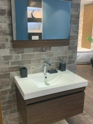 Plan-vasque Spazio 80 cm avec meuble et miroir de salle de bain 80 cm Plan-vasque