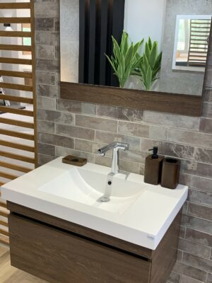Plan-vasque Spazio 80 cm avec meuble et miroir de salle de bain 80 cm Plan-vasque