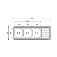 ÉVIER INOX 3 BAC APPARENT AVEC EGOUTTOIR  60X160MM ROCO – Image 2